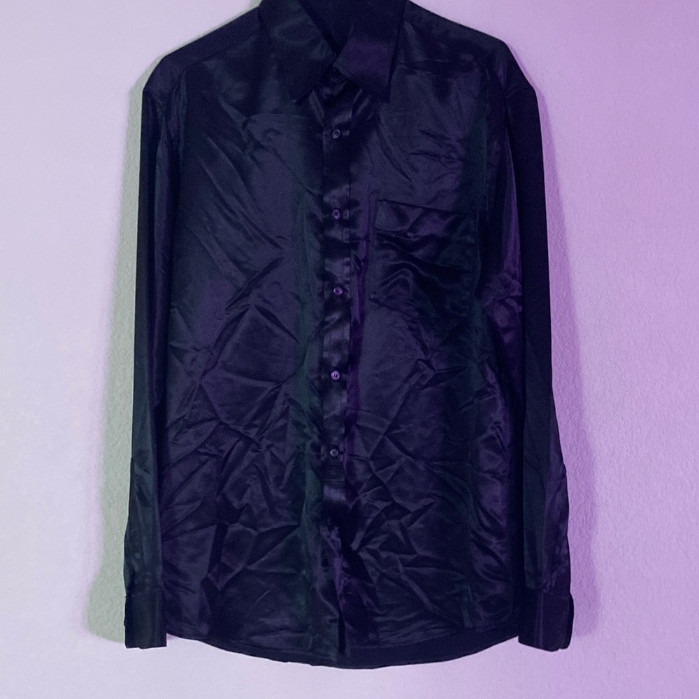Handmade in Thailand, Black Satin Long Sleeve Shirt